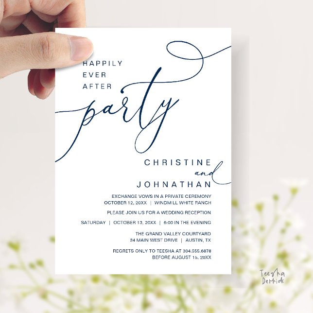Happily Ever After Party Romantic Weds Reception Invitation (Happily Ever After Party Romantic Weds Reception Invitation Card in Navy Blue)