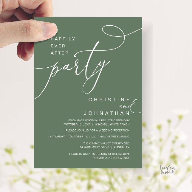 Happily Ever After Party Romantic Weds Reception Invitation (Happily Ever After Party Romantic Weds Reception Invitation Card in Sage Green)