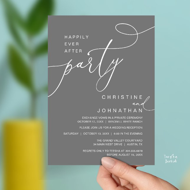 Happily Ever After Party Romantic Weds Reception Invitation (Happily Ever After Party Romantic Weds Reception Invitation Card in Dark Grey)