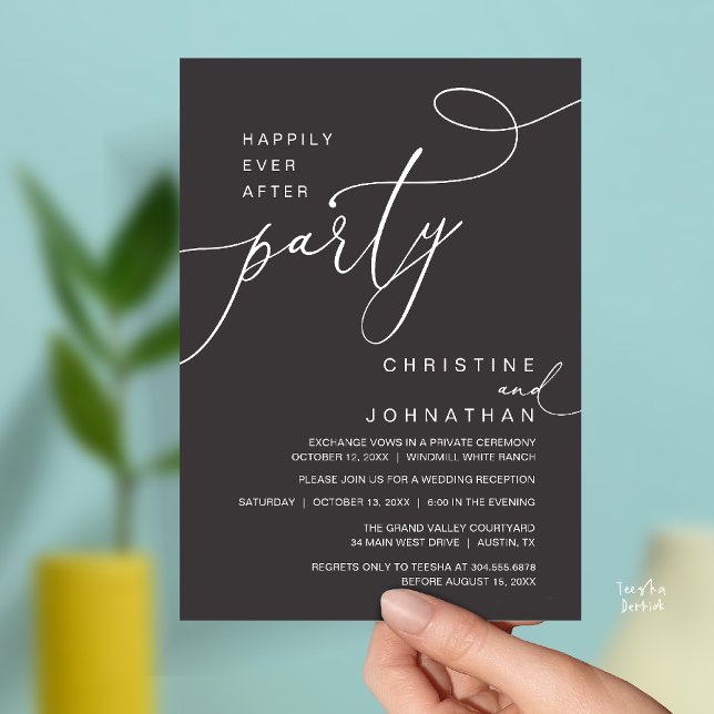Happily Ever After Party Romantic Weds Reception Invitation (Happily Ever After Party Romantic Weds Reception Invitation Card in Charcoal Grey)