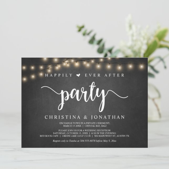 Happily Ever After party, Rustic themed, Elopement Invitation (Standing Front)