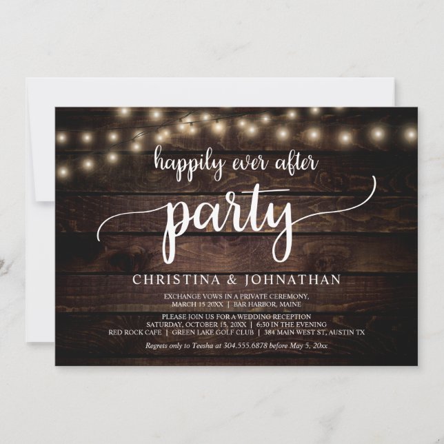 Happily Ever After Party, Rustic Wedding Elopement Invitation (Front)