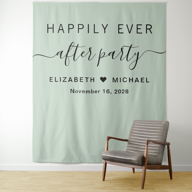 Happily Ever After Party Sage Green Tapestry (In Situ)