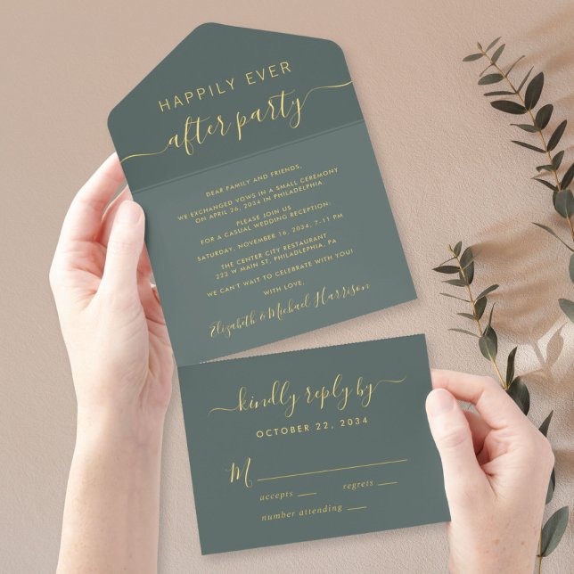 Happily Ever After Party Sage Wedding Reception All In One Invitation (Creator Uploaded)