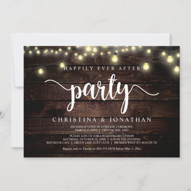 Happily Ever After party,  String Lights Elopement Invitation (Front)