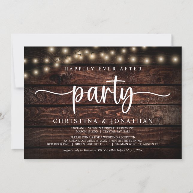 Happily Ever After party,  String Lights Elopement Invitation (Front)