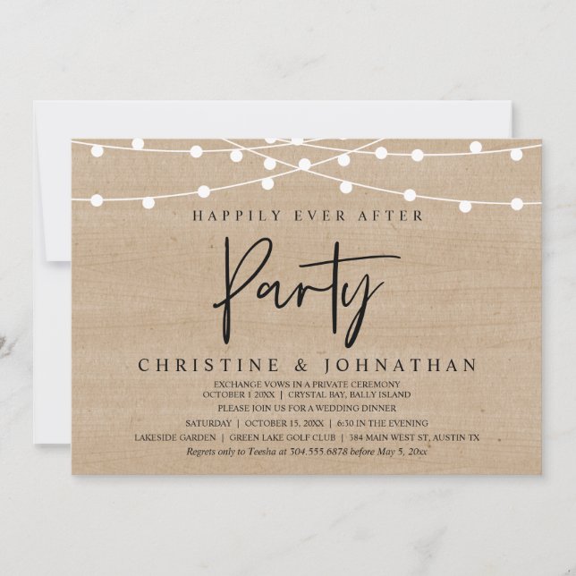 Happily Ever After party,  String Lights Elopement Invitation (Front)