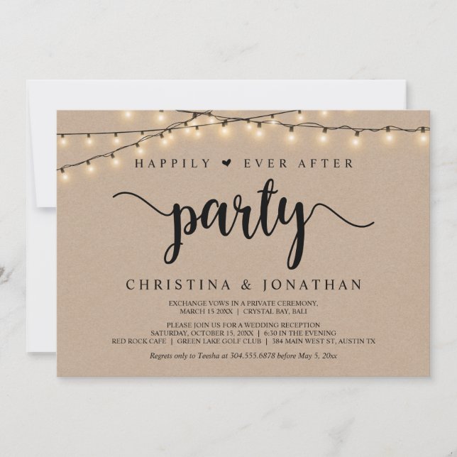 Happily Ever After party,  String Lights Elopement Invitation (Front)