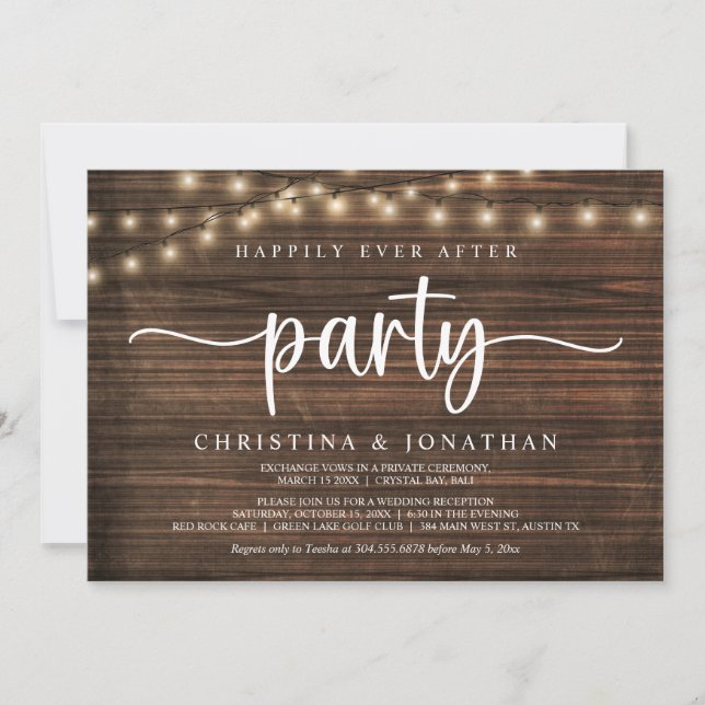 Happily Ever After party,  String Lights Elopement Invitation (Front)