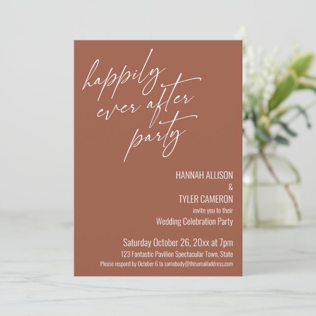Happily Ever After Party Terracotta Reception Invitation (Standing Front)