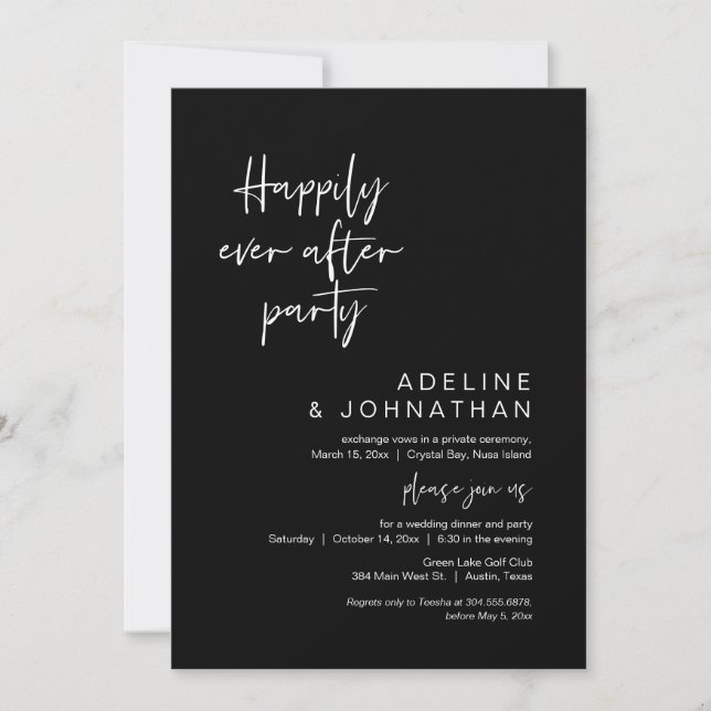 Happily Ever After Party Wedding Dinner, Black Invitation (Front)