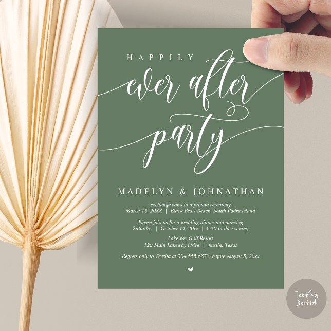 Happily Ever After Party Wedding Dinner, Copper Invitation (Happily Ever After Party, Modern Calligraphy Wedding Dinner Invitation Card, PDF, in Sage Green)