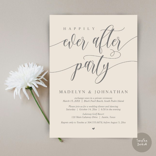 Happily Ever After Party Wedding Dinner, Cream Invitation (Happily Ever After Party, Modern Calligraphy Wedding Dinner Invitation Card, PDF, in Cream Grey)