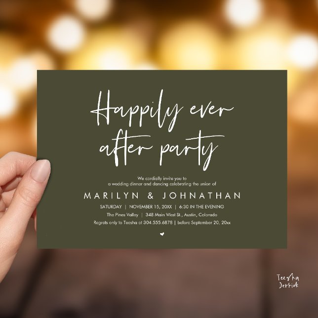 Happily Ever After Party, Wedding Dinner Dancing Invitation (Happily Ever After Party, Wedding Dinner Dancing Invitation Card in Olive Green)