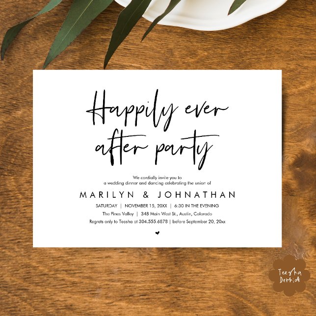 Happily Ever After Party, Wedding Dinner Dancing Invitation (Happily Ever After Party, Wedding Dinner Dancing Invitation Card in Black White)