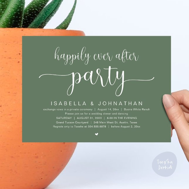 Happily Ever After Party, Wedding Dinner Dancing Invitation (Happily Ever After Party, Wedding Dinner Dancing Invitation Card, PDF, Modern Sage Green Greenery)