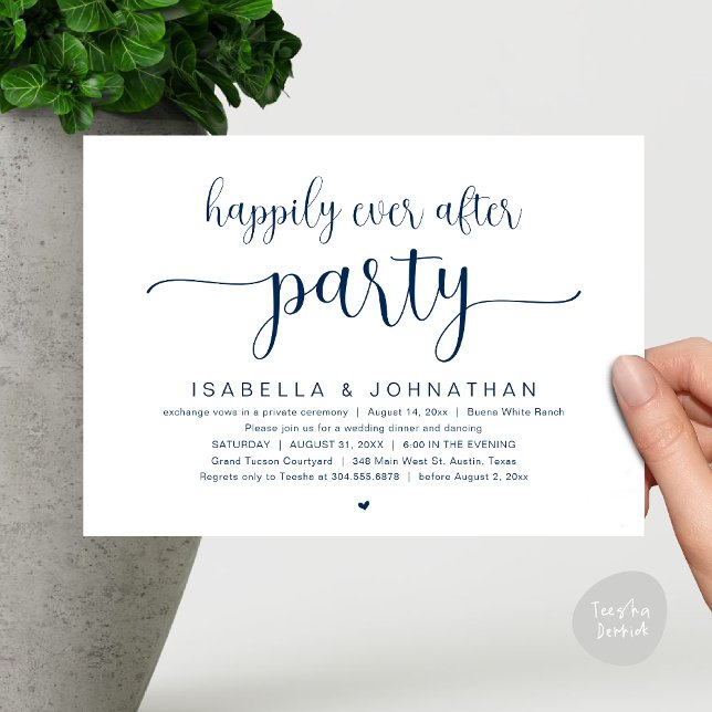 Happily Ever After Party, Wedding Dinner Dancing Invitation (Happily Ever After Party, Wedding Dinner Dancing Invitation Card, PDF, Modern Navy Blue)