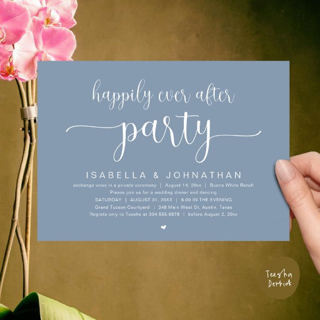 Happily Ever After Party, Wedding Dinner Dancing Invitation (Happily Ever After Party, Wedding Dinner Dancing Invitation Card, PDF, Modern Dusty Blue)