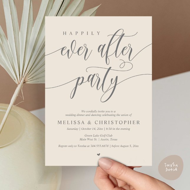 Happily Ever After Party, Wedding Dinner Dancing Invitation (Happily Ever After Party, Wedding Dinner and Dancing Invitation Card, PDF, in Dark Grey Cream)