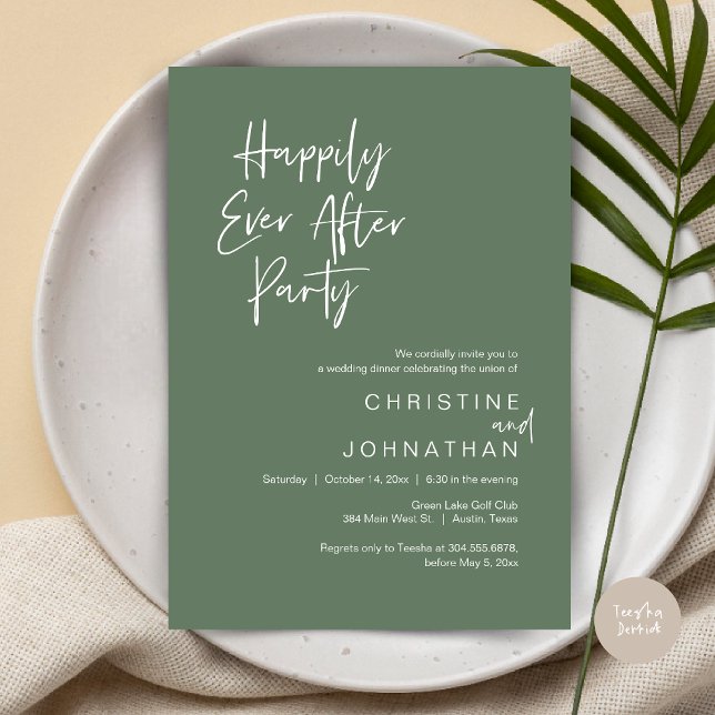 Happily Ever After Party, Wedding Dinner Dancing Invitation (Happily Ever After Party, Wedding Dinner Dancing Invitation Card, PDF, Forest Sage Green)