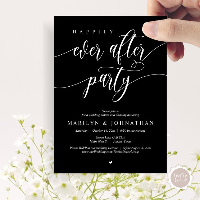 Happily Ever After Party, Wedding Dinner Dancing Invitation (Happily Ever After Party, Modern Minimalist Wedding Dinner Invitation Card, PDF, Classy Black)