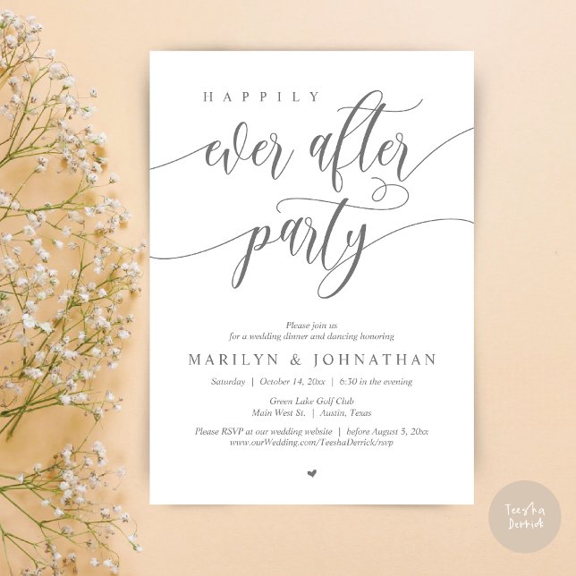 Happily Ever After Party, Wedding Dinner Dancing Invitation (Happily Ever After Party, Modern Minimalist Wedding Dinner Invitation Card, PDF, Dark Grey)