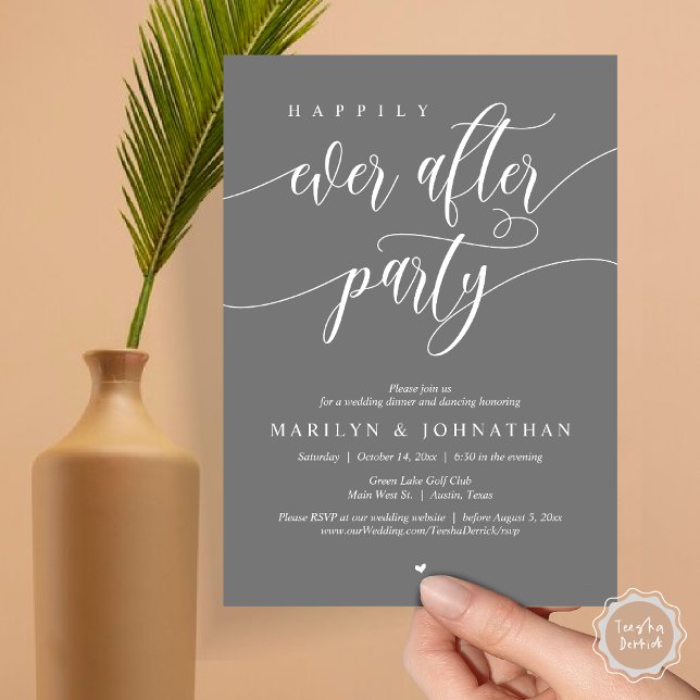Happily Ever After Party, Wedding Dinner Dancing Invitation (Happily Ever After Party, Modern Minimalist Wedding Dinner Invitation Card, PDF, Dark Grey)