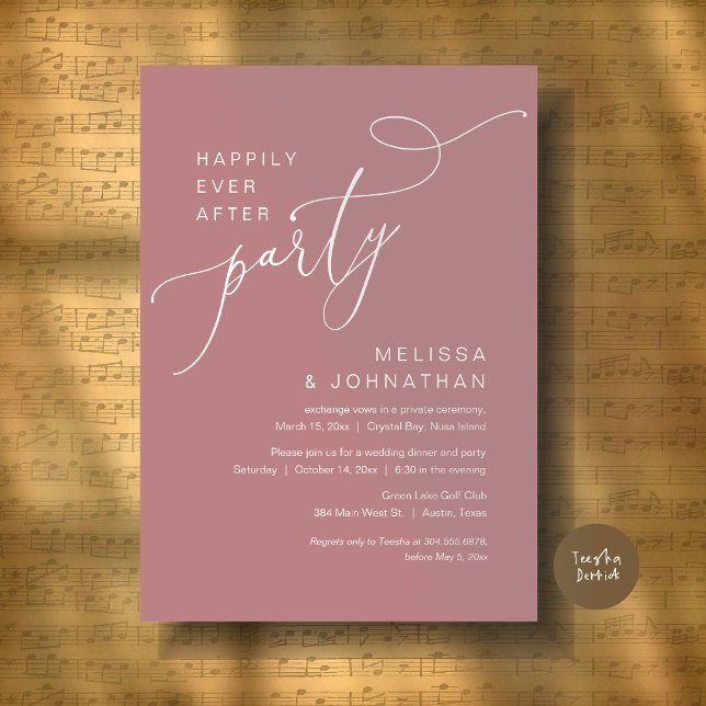 Happily Ever After Party Wedding Dinner Dusty Rose Invitation (Happily Ever After Party, Romantic Wedding Dinner and Dancing Invitation Card, PDF, Dusty Rose Pink)