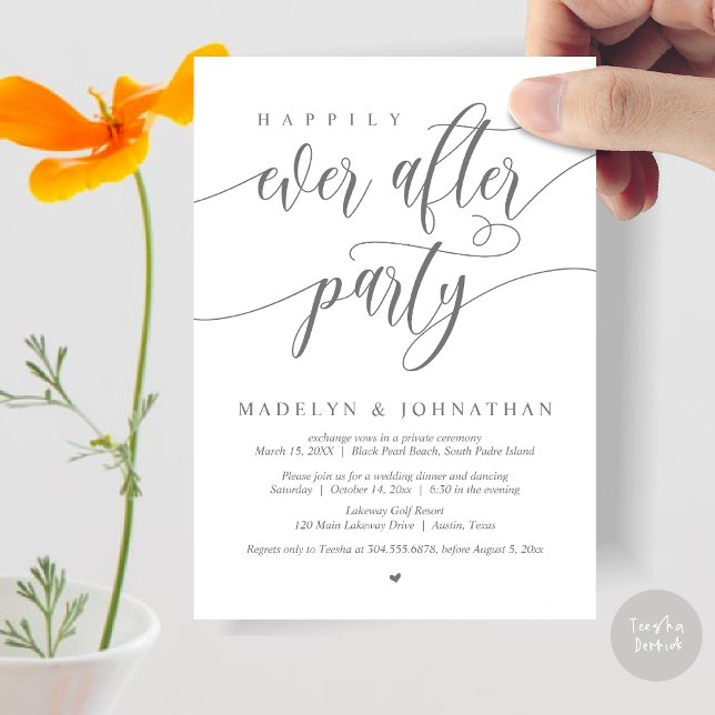 Happily Ever After Party Wedding Dinner, Grey Invitation (Happily Ever After Party, Modern Calligraphy Wedding Dinner Invitation Card, PDF, in Dark Grey)
