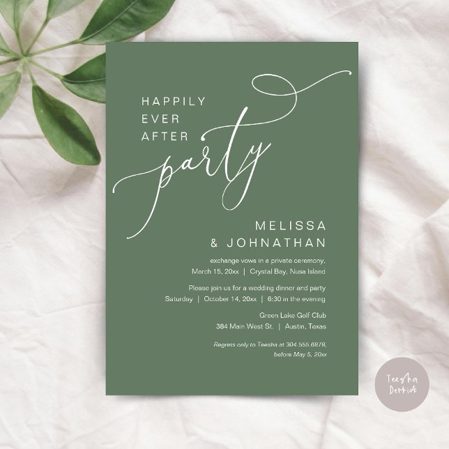Happily Ever After Party, Wedding Dinner, in Sage Invitation (Happily Ever After Party, Romantic Wedding Dinner and Dancing Invitation Card, PDF, in Sage Green)