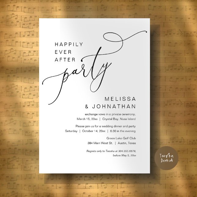 Happily Ever After Party, Wedding Dinner Invitation (Happily Ever After Party, Romantic Wedding Dinner and Dancing Invitation Card, PDF, in Black White)