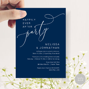 Happily Ever After Party, Wedding Dinner, Navy Invitation