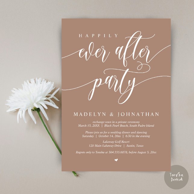 Happily Ever After Party Wedding Dinner, Taupe Invitation (Happily Ever After Party, Modern Calligraphy Wedding Dinner Invitation Card, PDF, in Neutral Taupe)