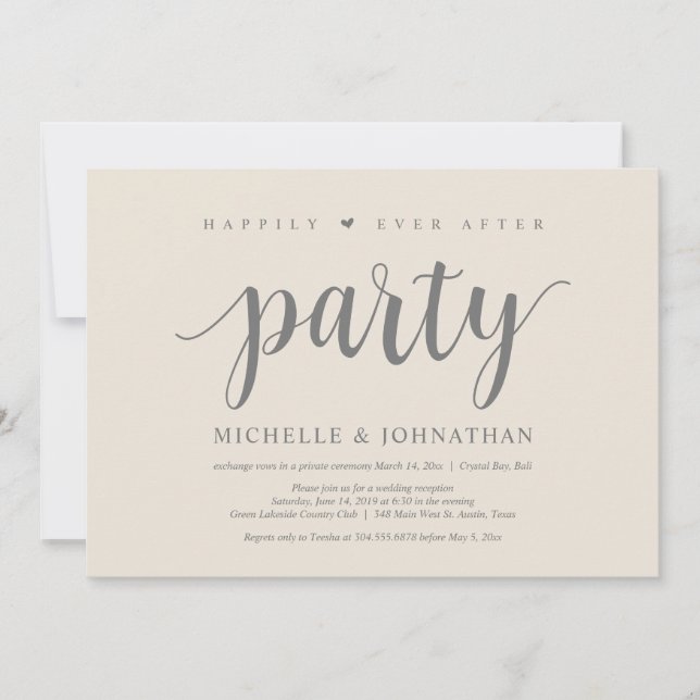 Happily ever after party, wedding elopement Dinner Invitation (Front)