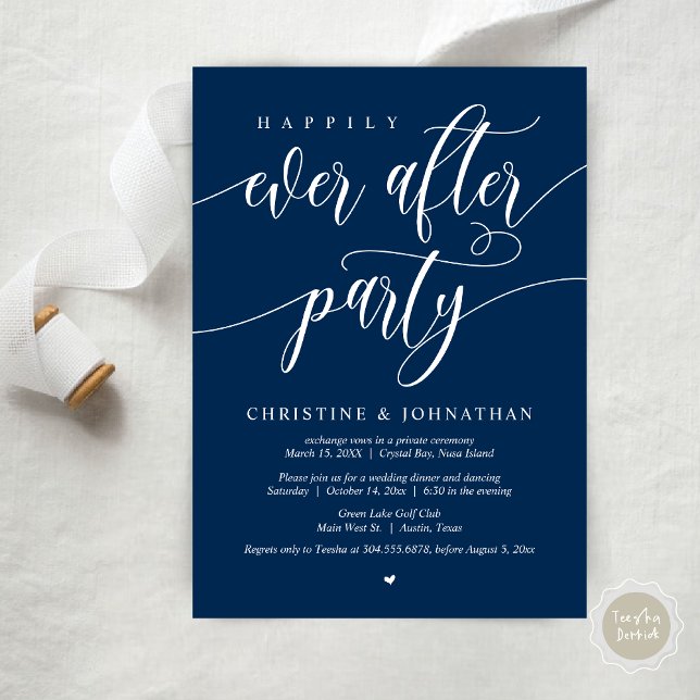Happily Ever After Party, Wedding Elopement Dinner Invitation (Happily Ever After Party, Wedding Elopement Dinner Invitation Card, PDF, in Navy Blue)