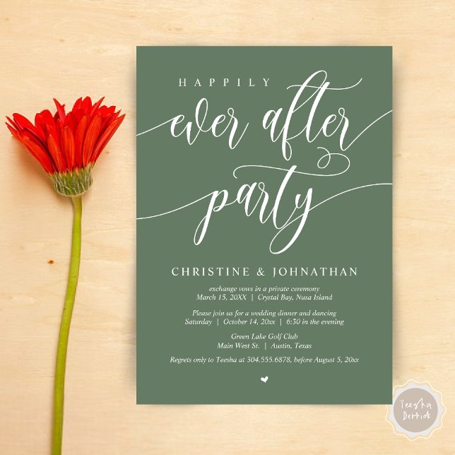 Happily Ever After Party, Wedding Elopement Dinner Invitation (Happily Ever After Party, Wedding Elopement Dinner Invitation Card, PDF, in Sage Green)