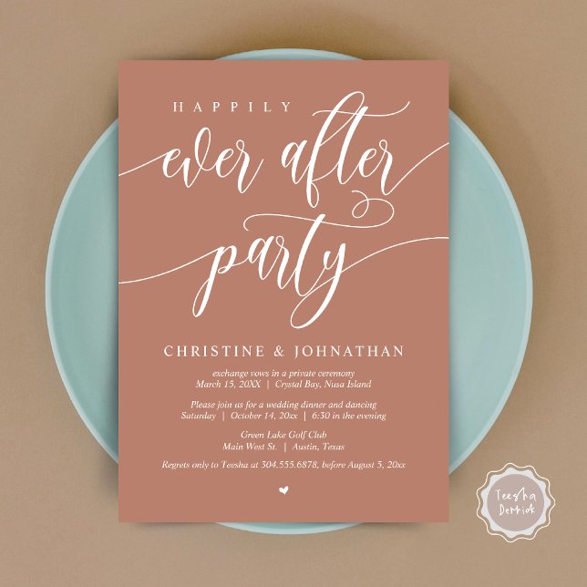 Happily Ever After Party, Wedding Elopement Dinner Invitation (Happily Ever After Party, Wedding Elopement Dinner Invitation Card, PDF, in Terracotta Earthy Brown)