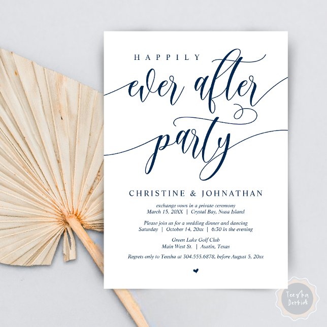 Happily Ever After Party, Wedding Elopement Dinner Invitation (Happily Ever After Party, Wedding Elopement Dinner Invitation Card, PDF, in Navy Blue)