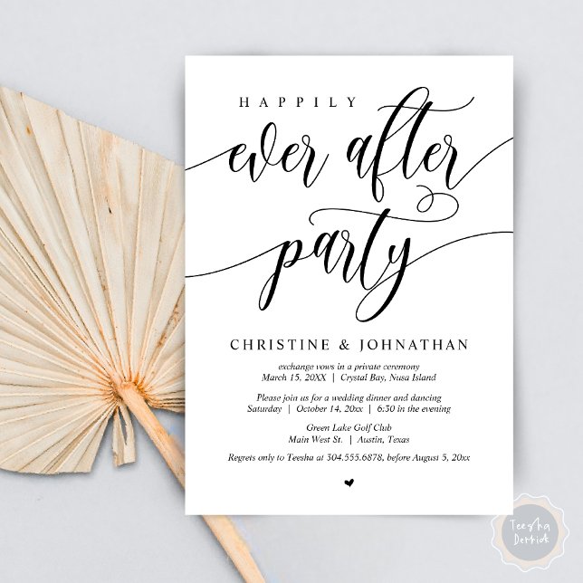 Happily Ever After Party, Wedding Elopement Dinner Invitation (Happily Ever After Party, Wedding Elopement Dinner Invitation Card, PDF, in Black and White)