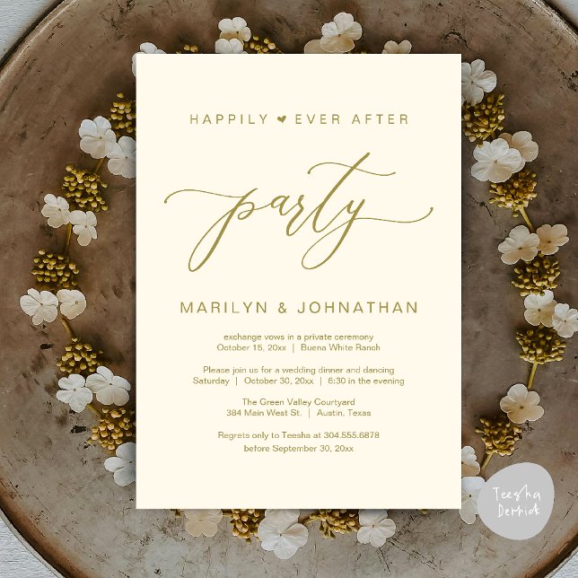 Happily Ever After Party Wedding Elopement Dinner Invitation (Happily Ever After Party Wedding Elopement Romantic Dinner Brunch Invitation Card PDF Yellow Gold)