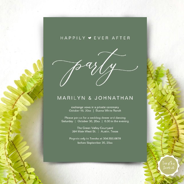 Happily Ever After Party Wedding Elopement Dinner Invitation (Happily Ever After Party Wedding Elopement Romantic Dinner Brunch Invitation Card PDF Sage Green)