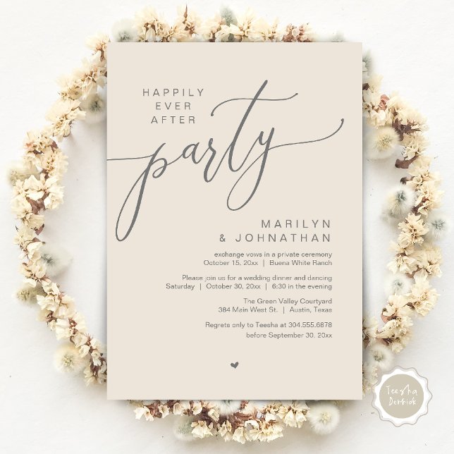Happily Ever After Party Wedding Elopement Dinner Invitation (Happily Ever After Party Wedding Elopement Romantic Dinner Brunch Invitation Card PDF Cream Grey)