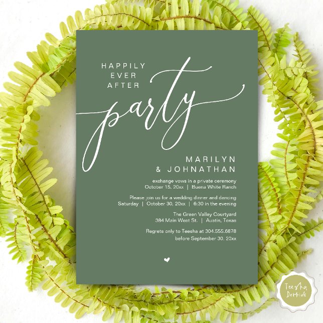 Happily Ever After Party Wedding Elopement Dinner Invitation (Happily Ever After Party Wedding Elopement Romantic Dinner Brunch Invitation Card PDF Sage Green)