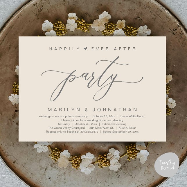 Happily Ever After Party Wedding Elopement Dinner Invitation (Happily Ever After Party Wedding Elopement Romantic Dinner Brunch Invitation Card PDF Cream Grey)