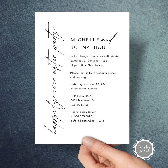 Happily Ever After Party, Wedding Elopement Dinner Invitation (Happily Ever After Party Invitation Card, Modern Wedding Dinner, Printed and Digital File.)