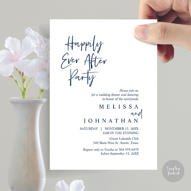 Happily Ever after Party, Wedding Elopement Dinner Invitation (Happily Ever after Party, Wedding Elopement Dinner Invitation Card, PDF, in Navy Blue)