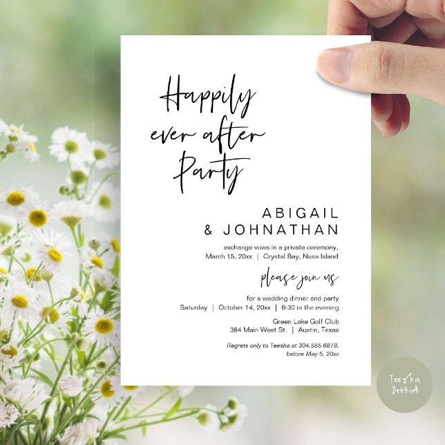 Happily Ever After Party, Wedding Elopement Dinner Invitation (Happily Ever After Party, Modern Wedding Elopement Dinner Invitation Card, PDF, in Black and White)