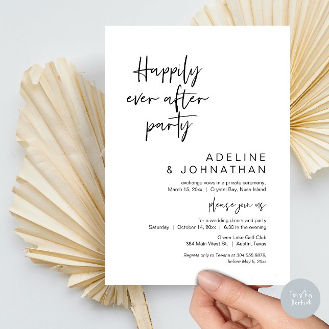 Happily Ever After Party, Wedding Elopement Dinner Invitation (Happily Ever After Party, Modern Wedding Elopement Dinner Invitation Card, PDF, in Black and White)