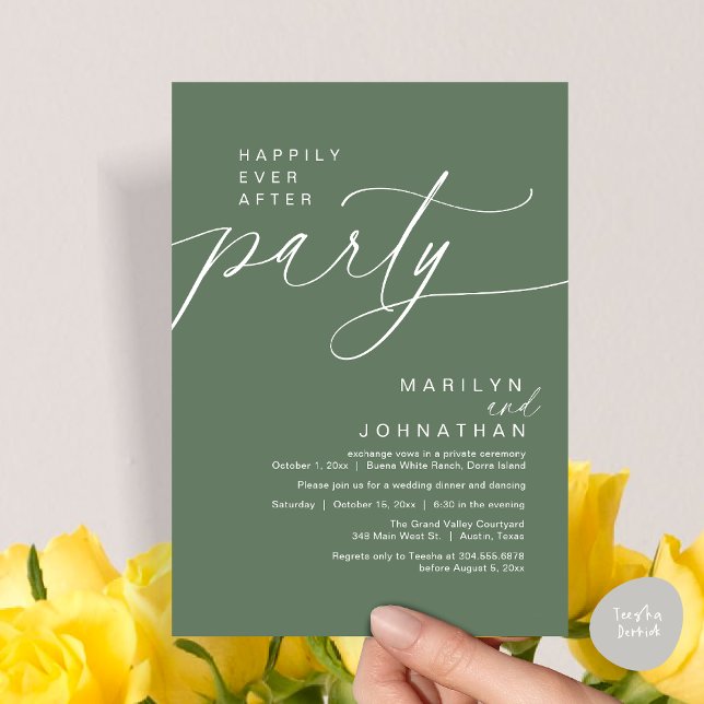 Happily Ever After Party Wedding Elopement Dinner Invitation (Happily Ever After Party Wedding Elopement Dinner Invitation Card PDF Modern Romantic Sage Green)