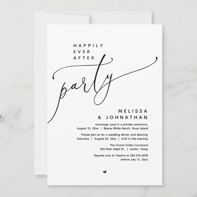 Happily Ever After Party Wedding Elopement Dinner Invitation (Front)